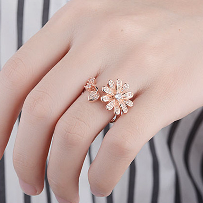 Copper Basic Modern Style Classic Style Plating Inlay Leaf Flower Zircon Open Rings