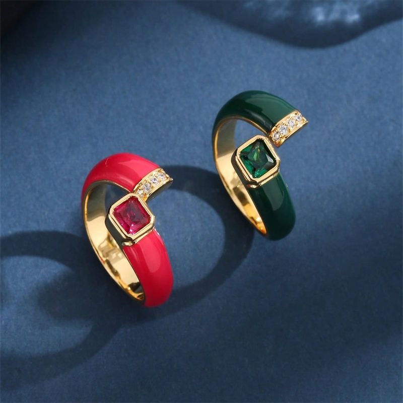 Kupfer 18 Karat Vergoldet Einfacher Stil Klassischer Stil Überzug Inlay Einfarbig Zirkon Offener Ring