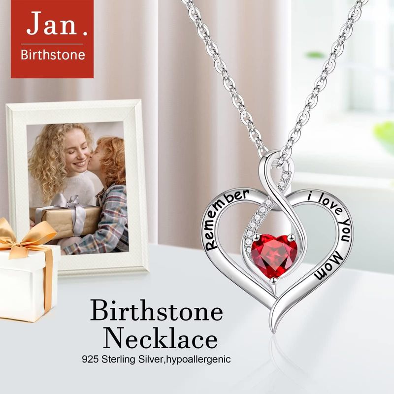 Sterling Silver Cute Sweet Plating Hollow Out Inlay Heart Shape Birthstone Zircon Pendant Necklace