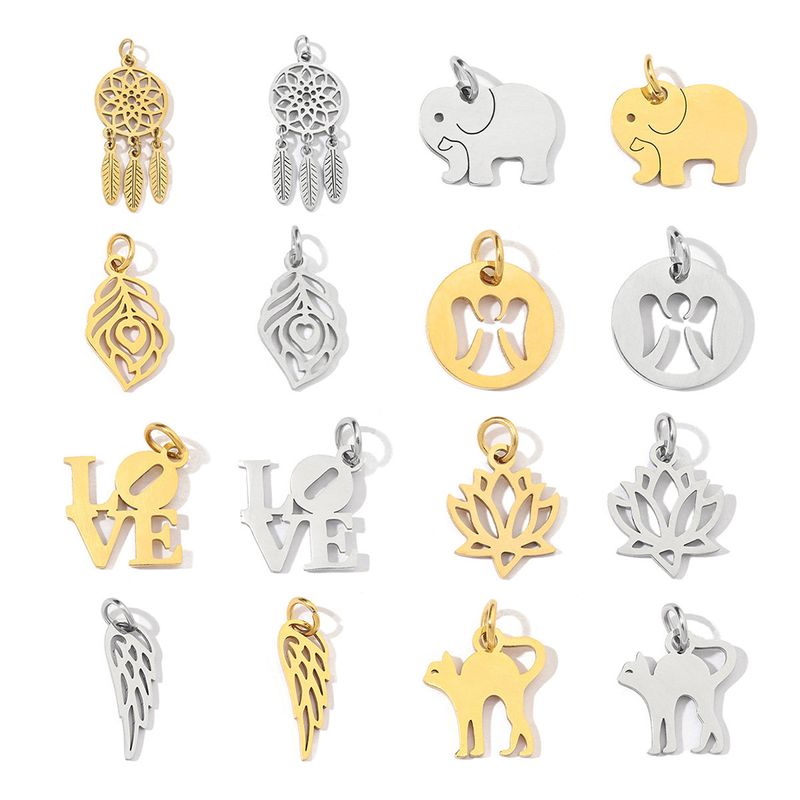 20 PCS/Package 201 Stainless Steel 18K Gold Plated Elephant Leaves Wings Polished Pendant Bracelets