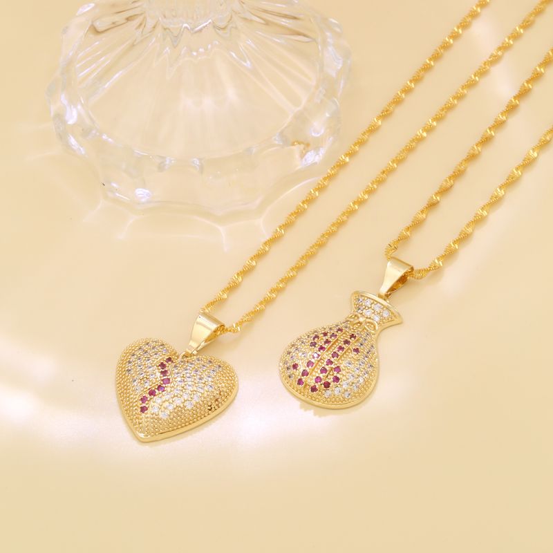 Großhandel Luxuriös Romantisch Pendeln Herzform Kupfer Überzug Inlay K Vergoldet Zirkon Halskette