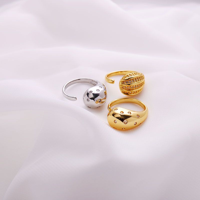 Kupfer Messing Vergoldet Einfacher Stil Einfarbig Überzug Inlay Einfarbig Zirkon Offener Ring