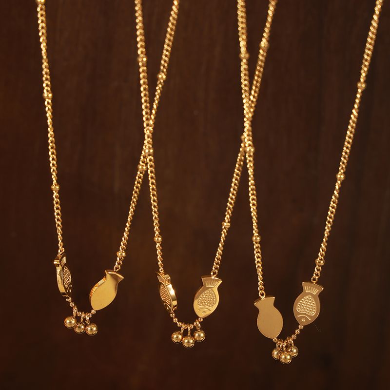 304 Stainless Steel 18K Gold Plated Casual Simple Style Plating Round Fish Pendant Necklace