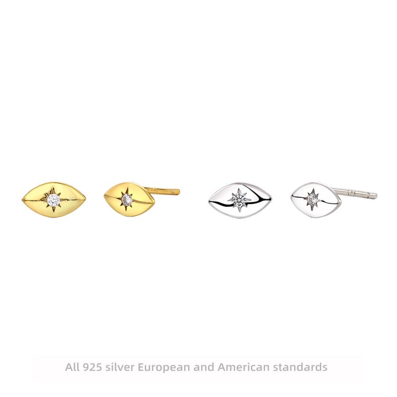 1 Paire Style Simple L'oeil Du Diable Ovale Placage Incruster Argent Sterling Diamant Artificiel Boucles D'oreilles