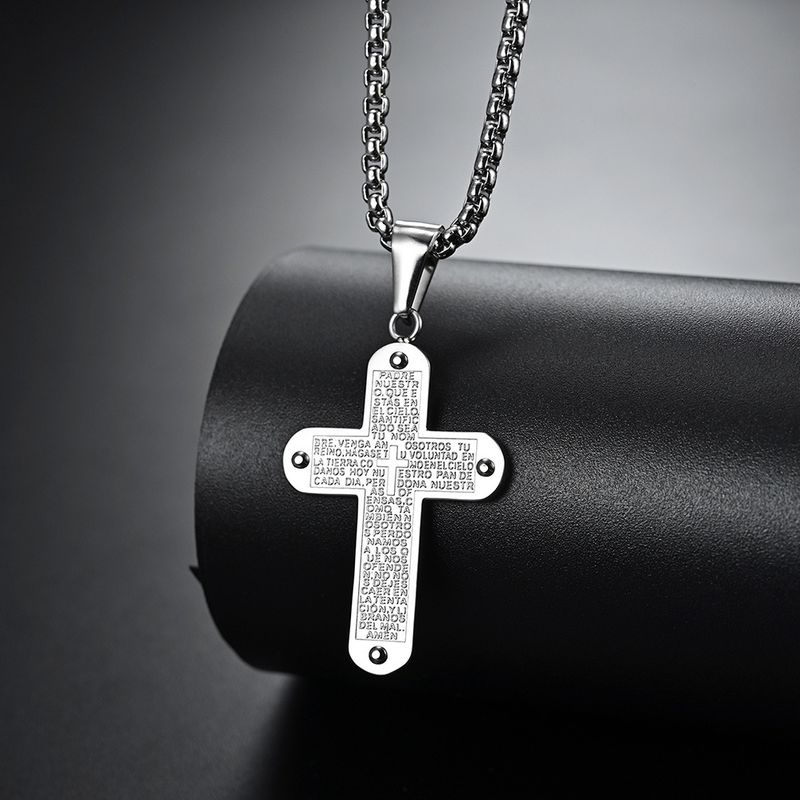 304 Stainless Steel 18K Gold Plated Simple Style Cross Rhinestones Pendant Necklace
