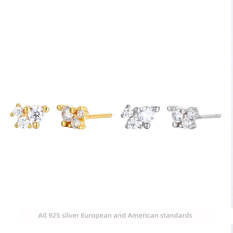 1 Pair Ins Style Simple Style Round Sterling Silver Plating Inlay Zircon White Gold Plated Gold Plated Ear Studs
