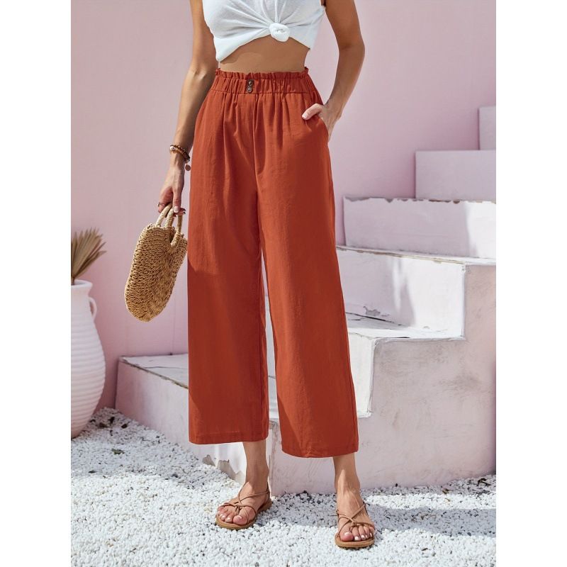 Women's Holiday Daily Casual Vintage Style Solid Color Ankle-Length Button Casual Pants