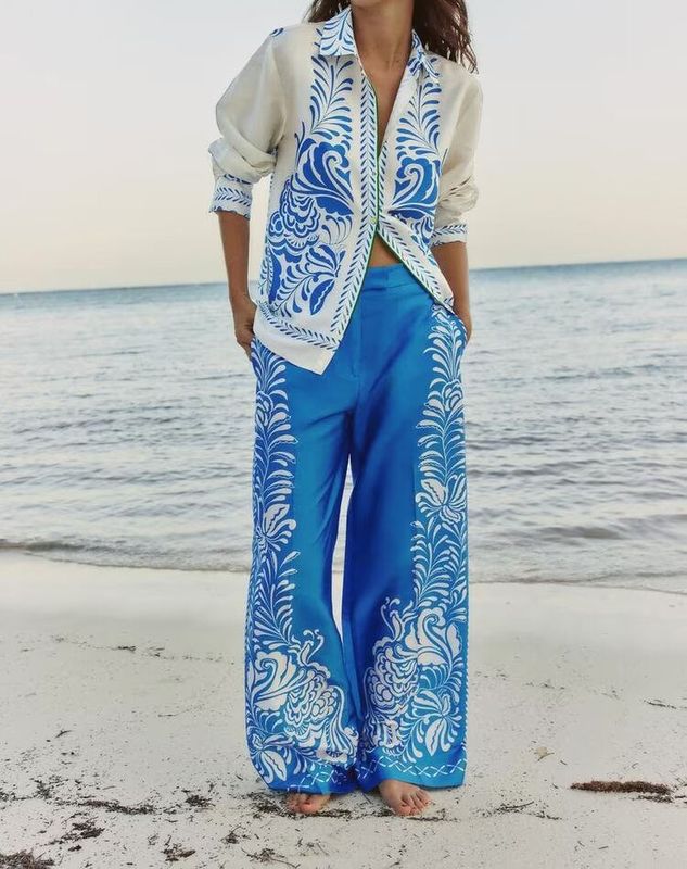 Holiday Daily Women's Vacation Printing Polyester Zipper Pants Sets Pants Sets
