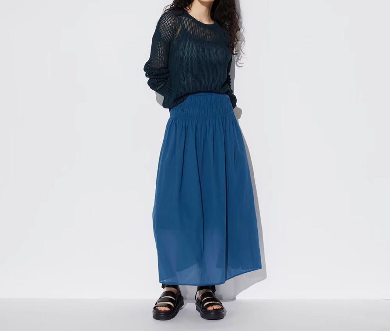Summer Simple Style Solid Color Polyester Midi Dress Skirts