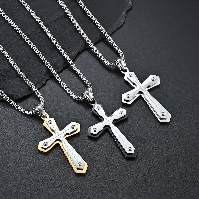 Hip-Hop Retro Cross 304 Stainless Steel 18K Gold Plated Unisex Pendant Necklace