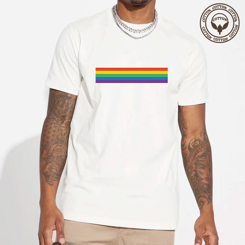 Men's Rainbow Simple Style Round Neck Short Sleeve Regular Fit Men's T-shirt