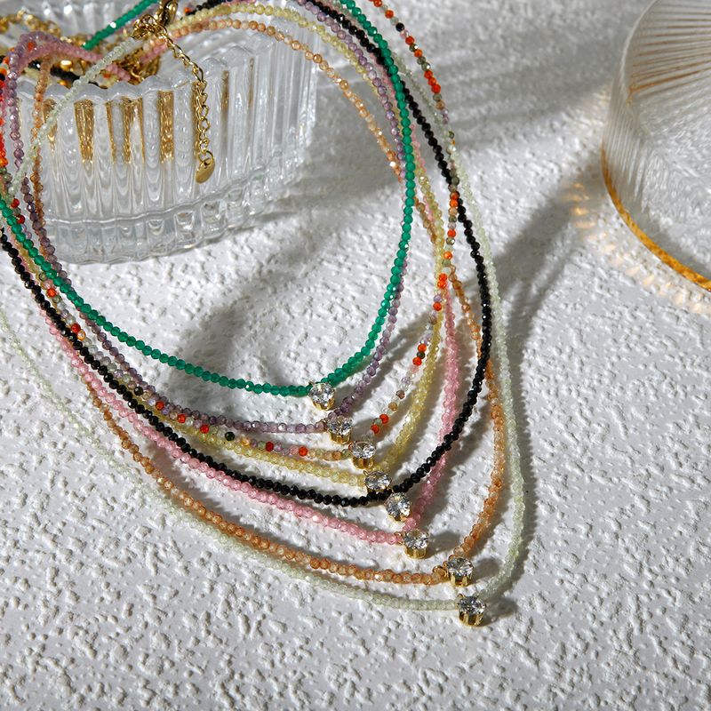 Einfacher Stil Pendeln Runden Edelstahl 304 Perlen Inlay Zirkon 18 Karat Vergoldet Frau Halskette Mit Anhänger
