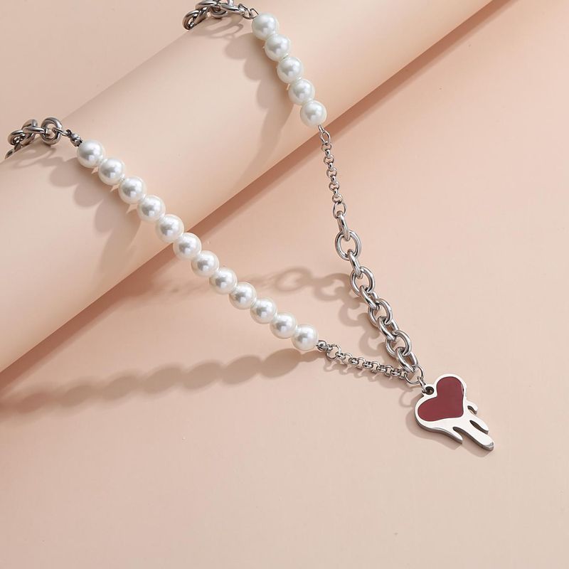 304 Stainless Steel ABS Pearl Basic Modern Style Classic Style Enamel Plating Heart Shape Pendant Necklace