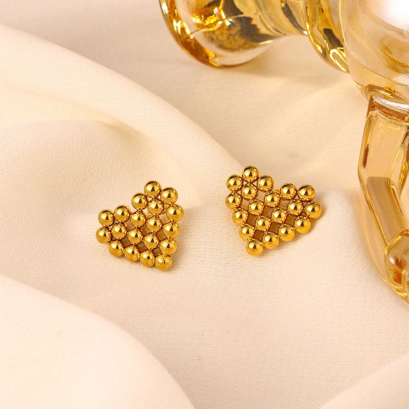 1 Pair Cute Heart Shape Polishing 304 Stainless Steel 18K Gold Plated Ear Studs
