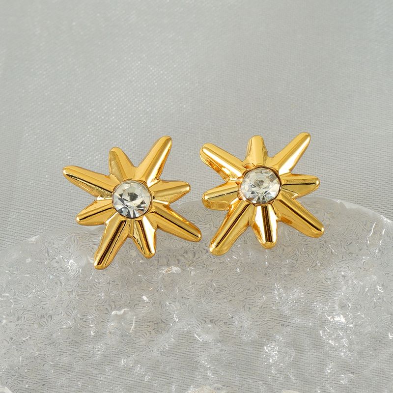 1 Piece Simple Style Classic Style Star Plating Inlay 304 Stainless Steel Titanium Steel Zircon 18K Gold Plated Ear Studs