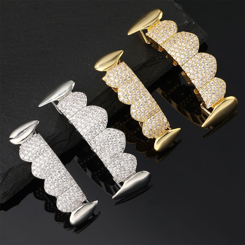 Hip-Hop Solid Color Copper Plating Inlay Zircon Men's Tooth Socket 1 Set