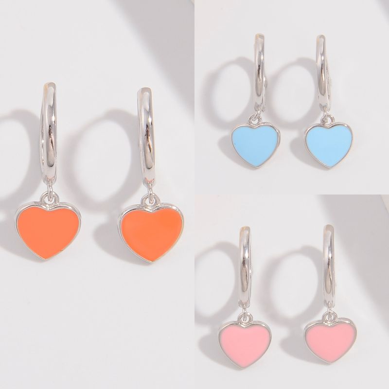1 Pair Cute Lady Sweet Heart Shape Plating Sterling Silver White Gold Plated Drop Earrings