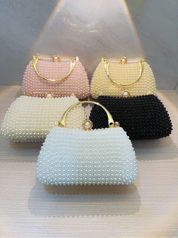 White Beige Black Polyester Solid Color Pearls Evening Bags