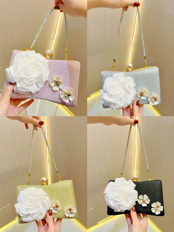 Pink Silver Gold Polyester Flower Evening Bags