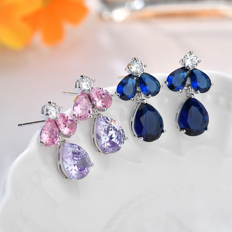 1 Pair IG Style Elegant Modern Style Water Droplets Inlay Brass Artificial Crystal Zircon Drop Earrings