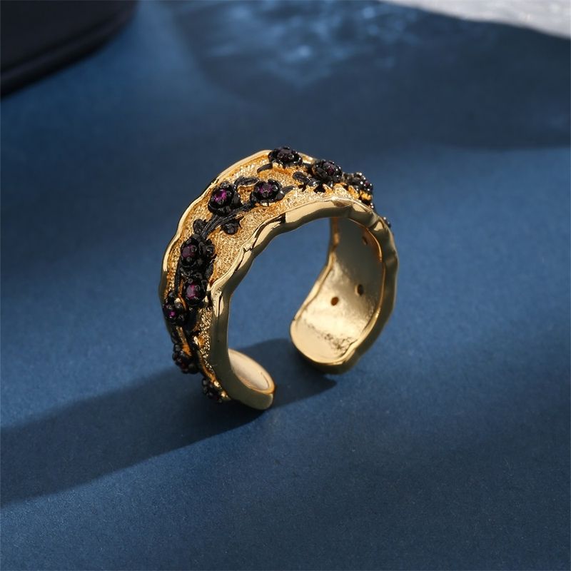 Kupfer 18 Karat Vergoldet Basic Moderner Stil Klassischer Stil Überzug Inlay Blume Zirkon Offener Ring