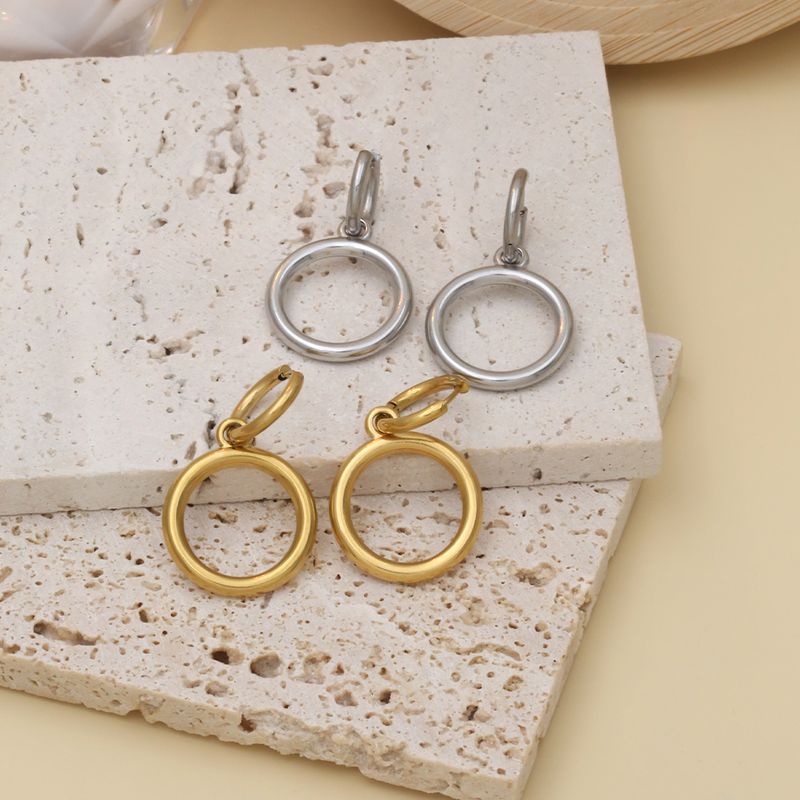 1 Pair Casual Simple Style Commute Round Polishing 304 Stainless Steel 18K Gold Plated Drop Earrings