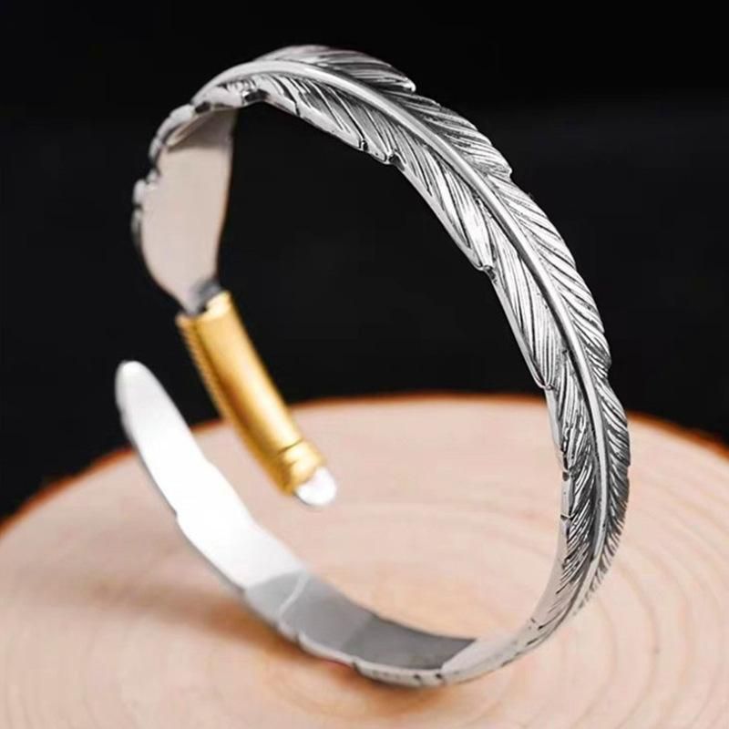 Vintage Style Feather Alloy Asymmetrical Unisex Bangle