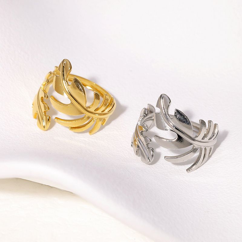 IG-Stil Moderner Stil Einfacher Stil Blätter Edelstahl 304 18 Karat Vergoldet Offener Ring In Masse