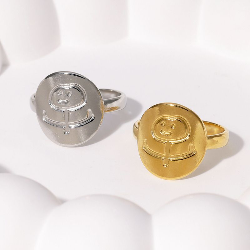 IG Style Modern Style Simple Style Smiley Face 304 Stainless Steel 18K Gold Plated Open Rings In Bulk