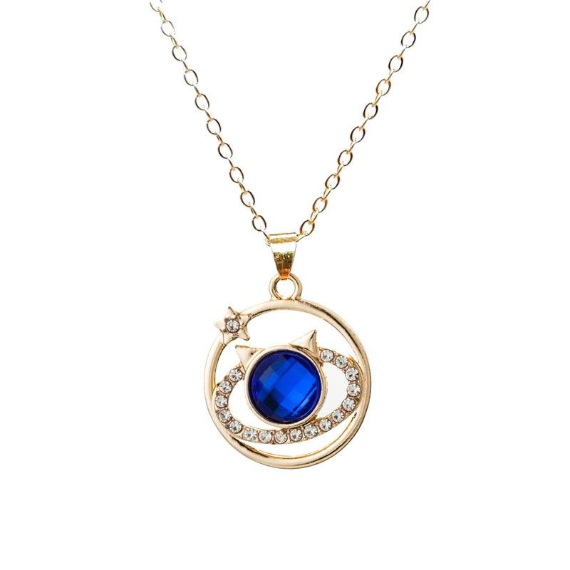 Europe And America Cross Border Blue Star Planet Necklace New Creative And Elegant All-match Rhinestone Clavicle Chain Pendant Wholesale