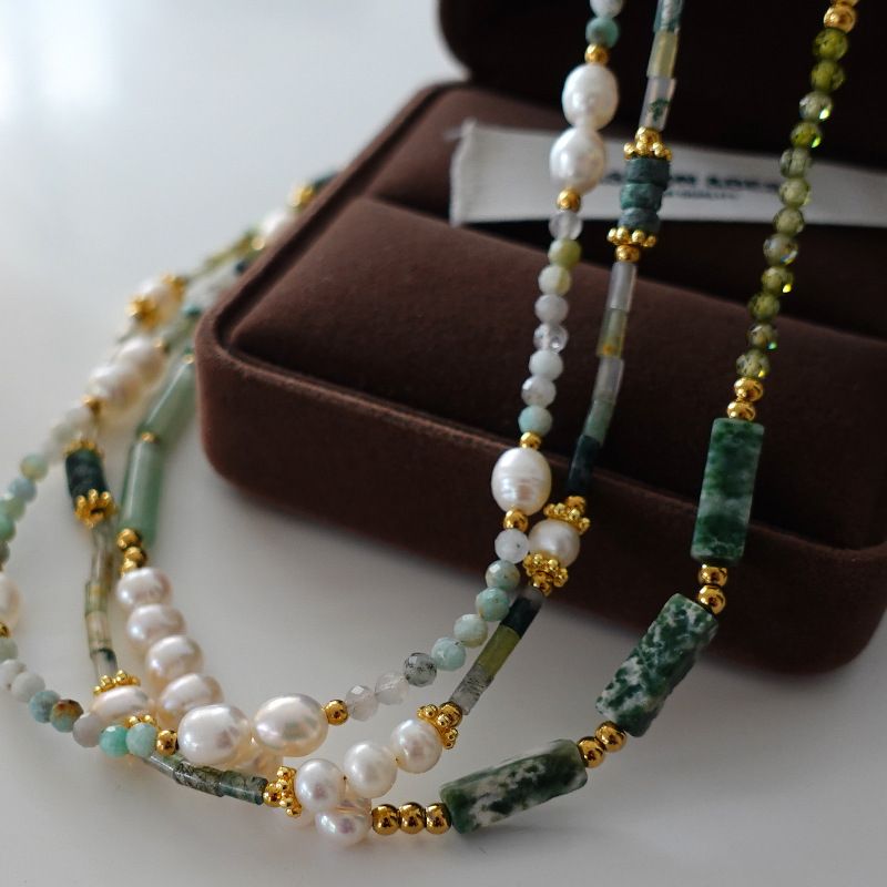 Elegant Retro Geometric Natural Stone Freshwater Pearl Copper Women's Bracelets Necklace
