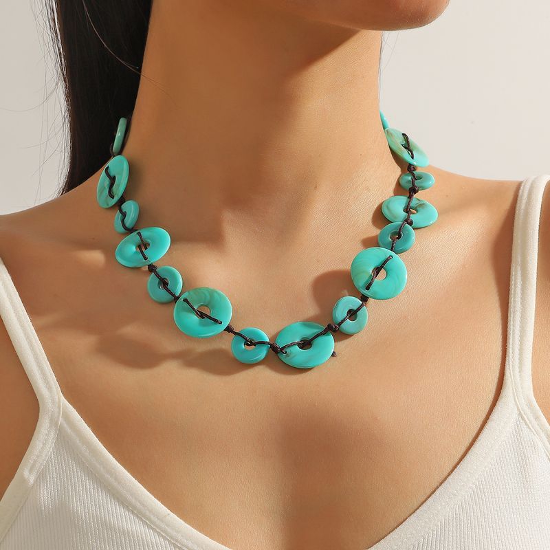 Wholesale Jewelry Retro Ethnic Style Classic Style Geometric Round Artificial Pearl Turquoise Resin Necklace