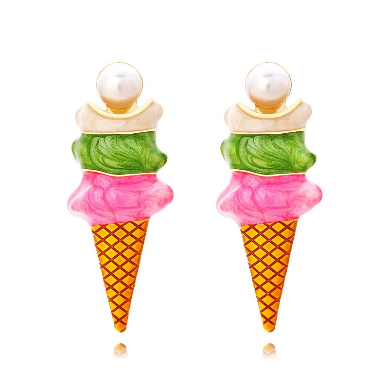 Simple Style Ice Cream Zinc Alloy Enamel Artificial Pearls Women's Ear Studs