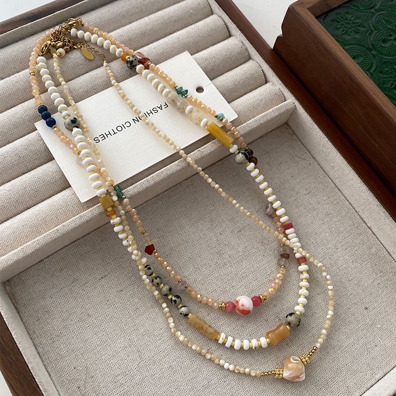 Großhandel Schmuck Vintage-Stil Ethnischer Stil Irregulär Geometrisch Runden Legierung Ein Naturstein 18 Karat Vergoldet Perlen Überzug Halskette