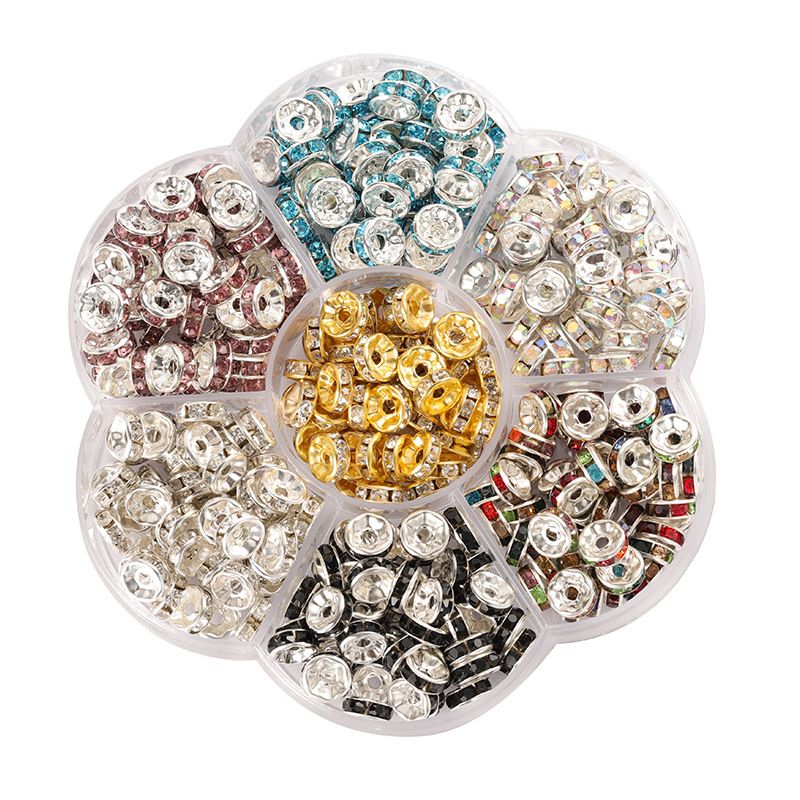 1 Jeu Alliage Strass Couleur Unie Perles