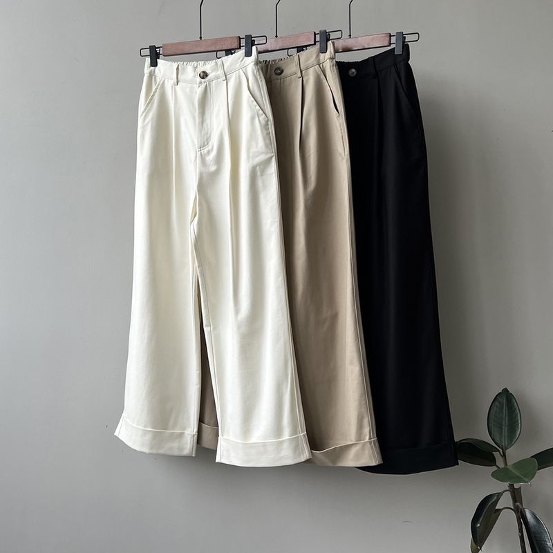 Femmes Du Quotidien Style Simple Couleur Unie Toute La Longueur Poche Pantalons Décontractés Pantalon Droit