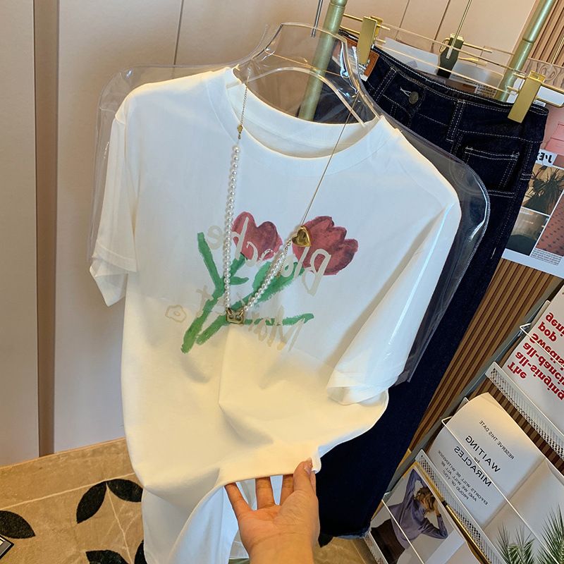 Women's T-shirt Short Sleeve T-Shirts Printing Pastoral Flower