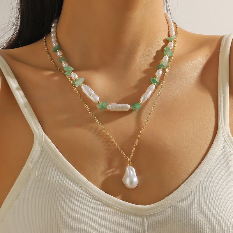 IG Style Geometric Imitation Pearl Alloy Plating Women's Double Layer Necklaces