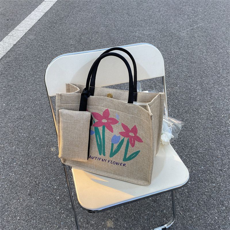 Femmes Moyen En Tissu Lettre Fleur Vêtement De Rue Boucle Magnétique Sac À Main