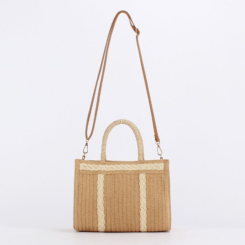 Women's Medium Paper String Solid Color Vintage Style Beach Zipper Crossbody Bag