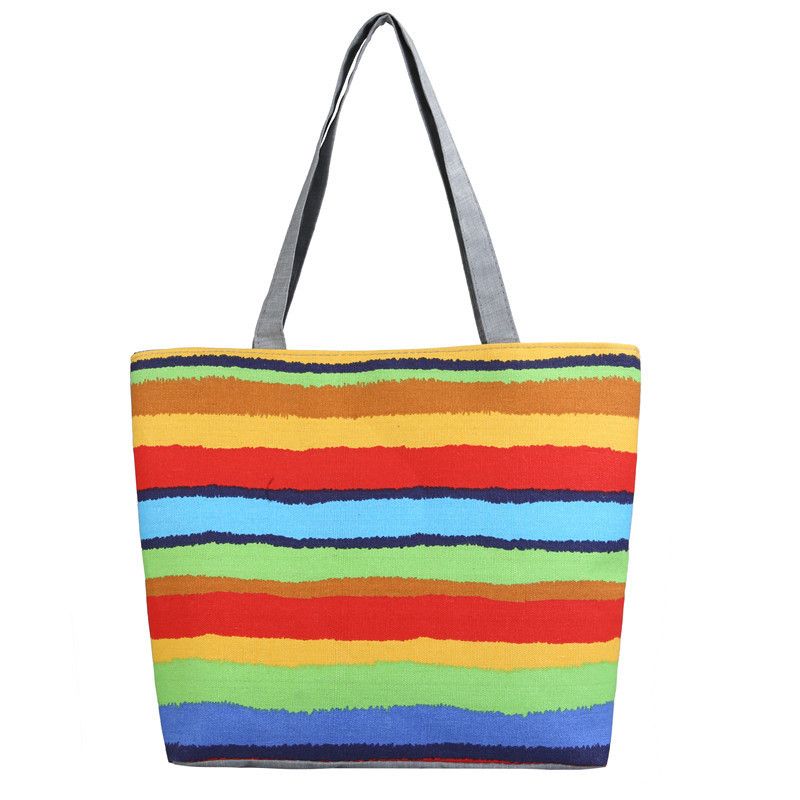 Women's Medium Canvas Rainbow Basic Classic Style Zipper Canvas Bag