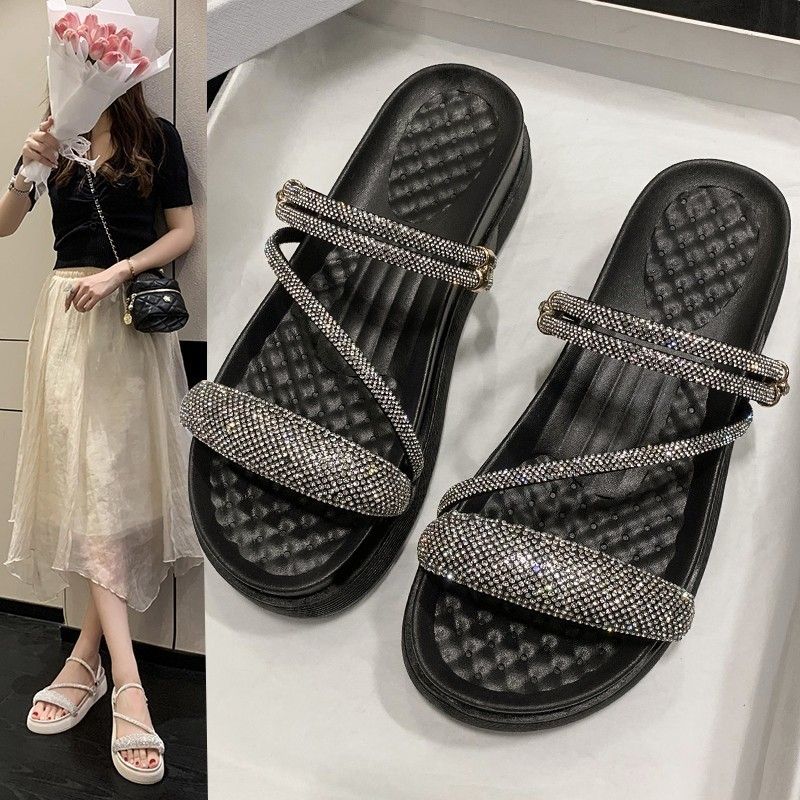 Women's Casual Vacation Solid Color Round Toe Platform Sandals