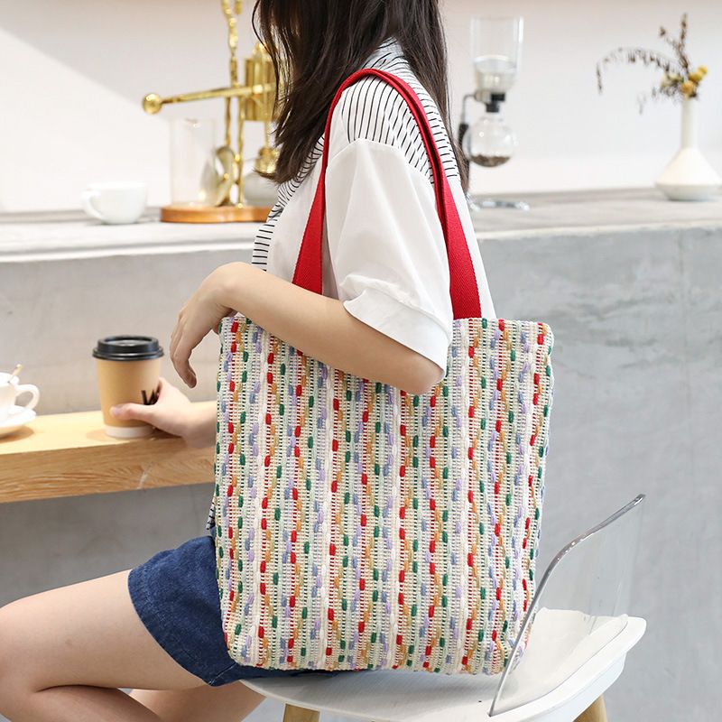 Women's Medium Cotton Colorful Basic Classic Style Zipper Shoulder Bag