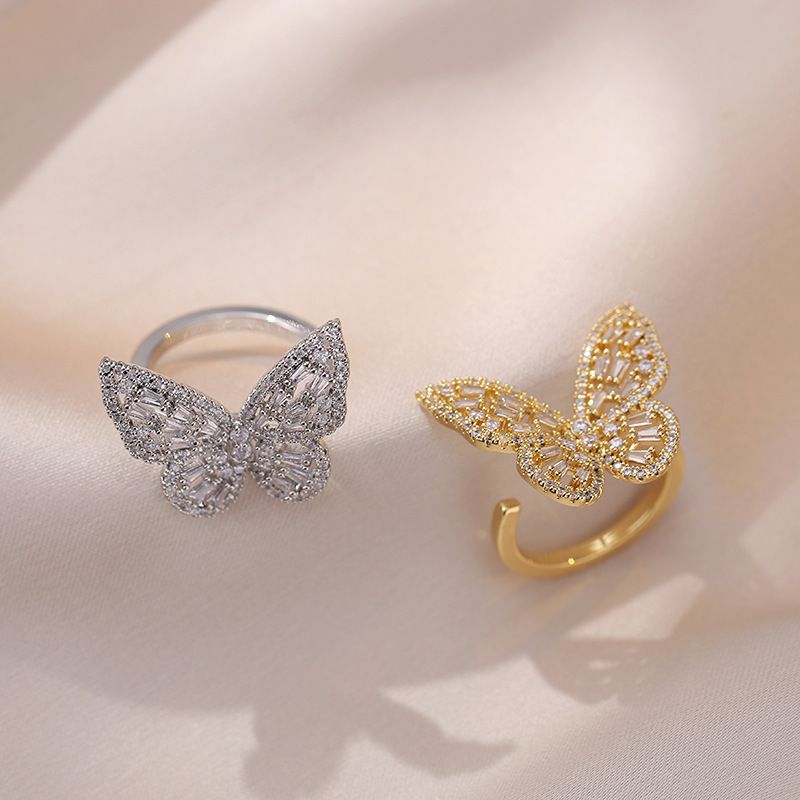 Copper Elegant Lady Classic Style Plating Butterfly Open Rings
