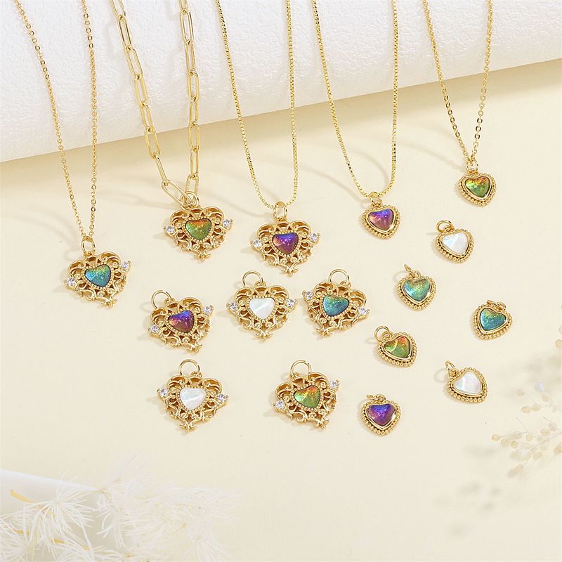 1 Piece Copper Artificial Crystal 18K Gold Plated Heart Shape Polished Pendant Chain