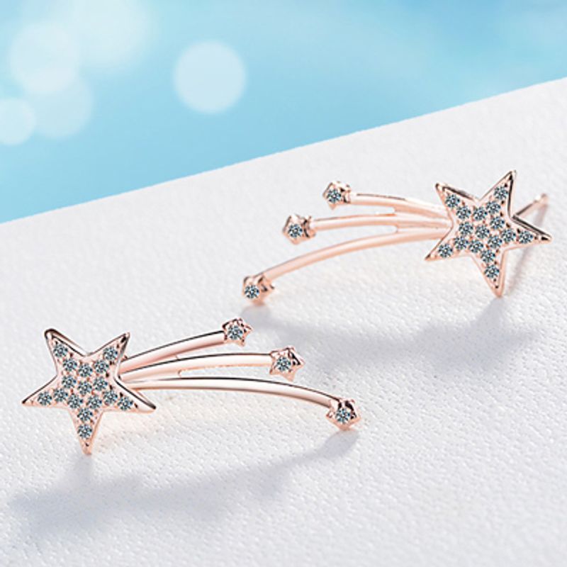 1 Paire Style De Fée Élégant Dame Star Incruster Le Cuivre Zircon Boucles D'Oreilles