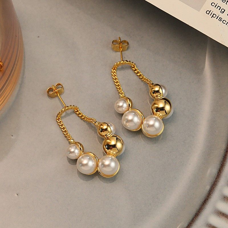 1 Pair Simple Style British Style Round Rose Bow Knot Beaded Inlay Metal Copper Brass Pearl Gold Plated Drop Earrings