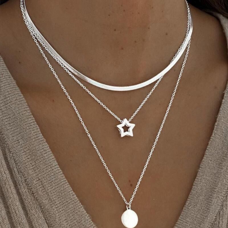 Wholesale Jewelry IG Style Elegant Round Star Alloy Three Layer Necklace