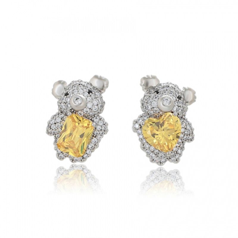 1 Pair Cute XUPING Bear Plating Inlay Copper Artificial Gemstones White Gold Plated Ear Studs