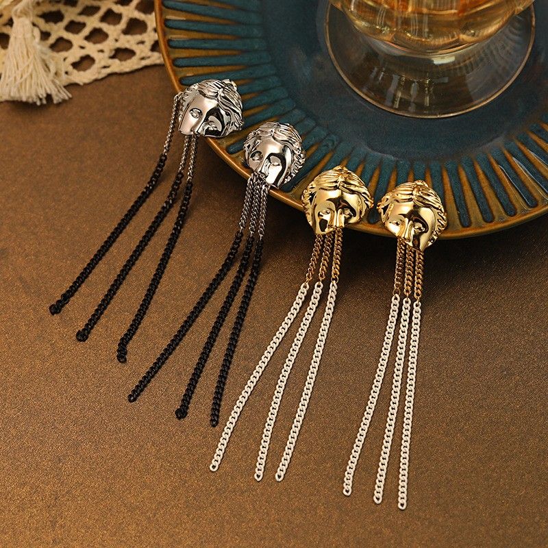 1 Pair Casual Ethnic Style Human Face Lock Chain Laser Carving Metal Copper Brass Drop Earrings